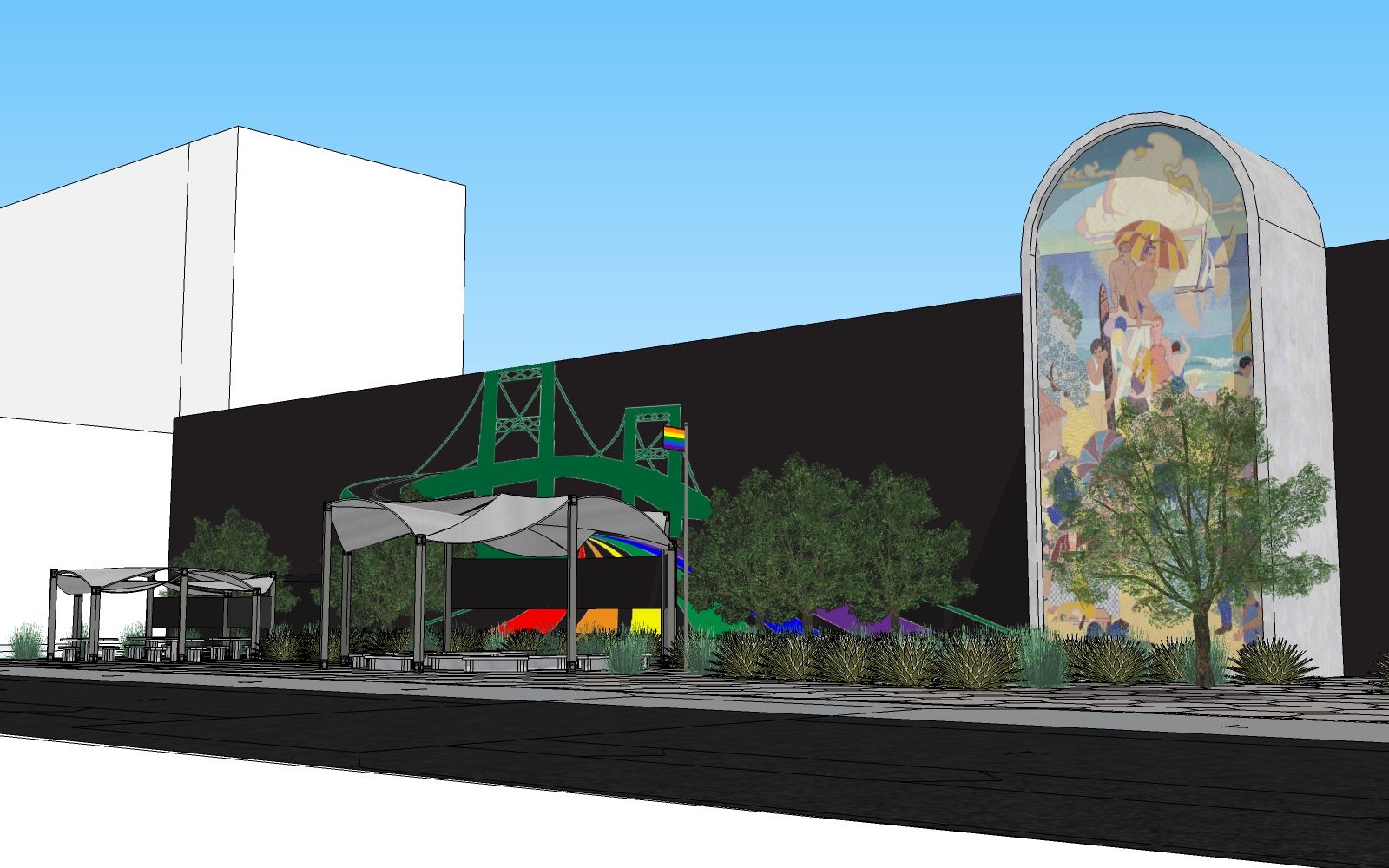 3d model view of park design from street level