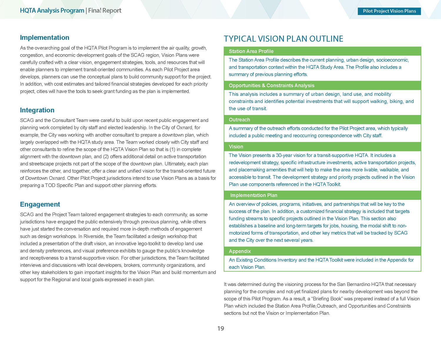 Typical HQTA Vision Plan outline